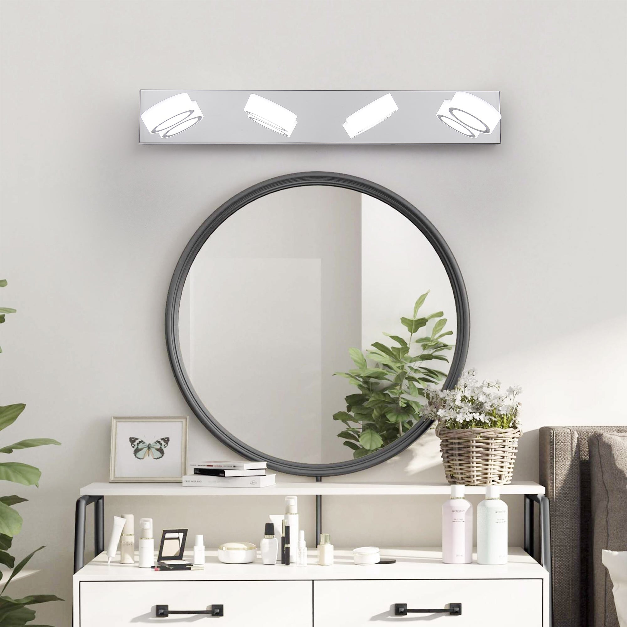 29' Modern 4-Light LED Vanity Light, Sleek Chrome Bathroom Wall Light Fixture for Mirror, Shower, and Bathroom Decor