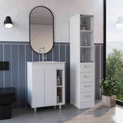 2 Piece Bathroom Set, Acra Free Standing Vanity + Magna Linen Cabinet , White