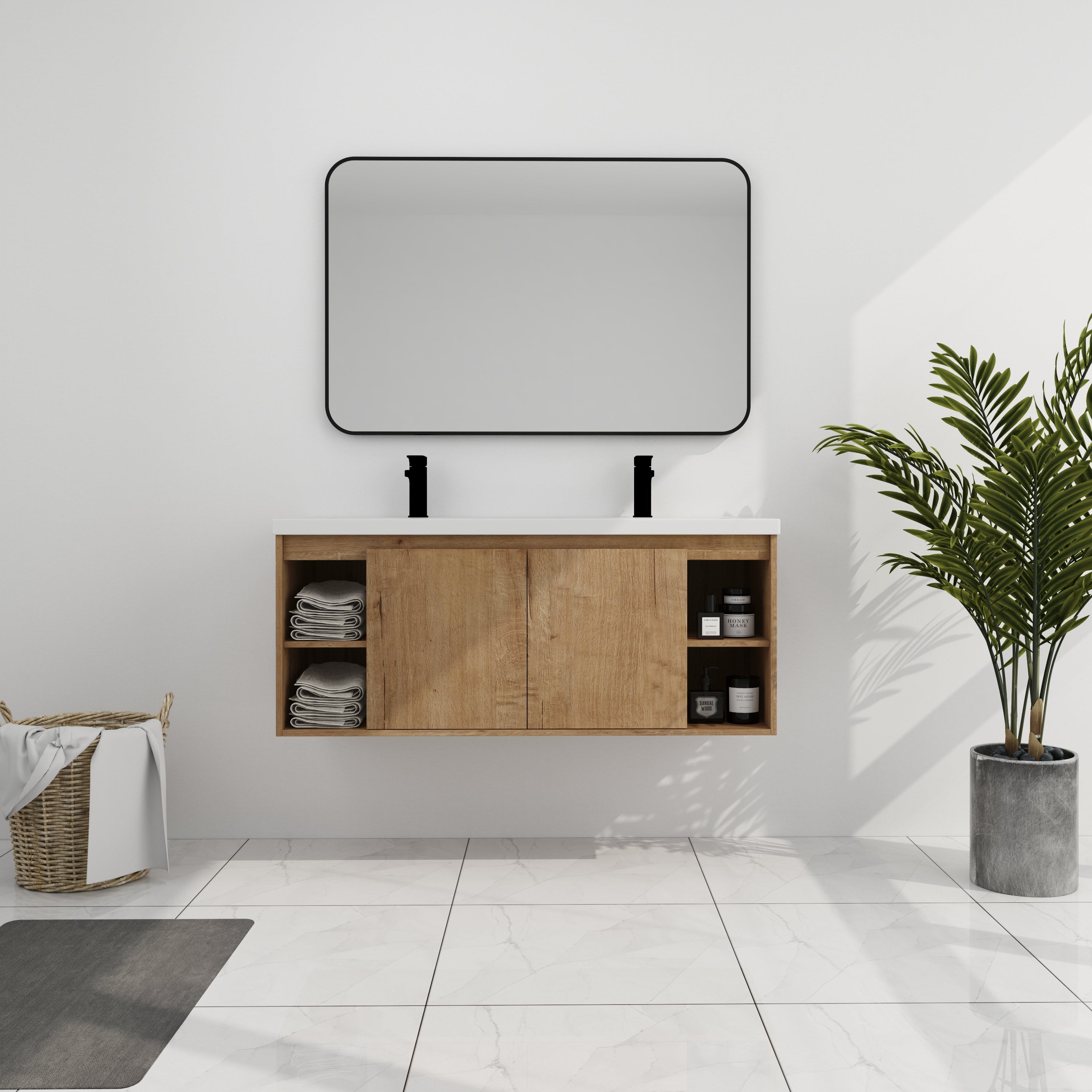 48'  Wall Mounted Bathroom Vanity With Double Sink, Soft Closing Door Hinge (KD-Package)-BVB07348IMOX-GRB4840D