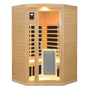 Low EMF Two-Person Hemlock Far Infrared Corner Indoor Sauna Room with Heating Panel on Front Door
