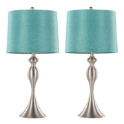 Ashland 27' Contemporary Metal Table Lamp in Brushed Nickel with Turquoise Textured Linen Shade from Grandview Gallery by LumiSource - Set of 2