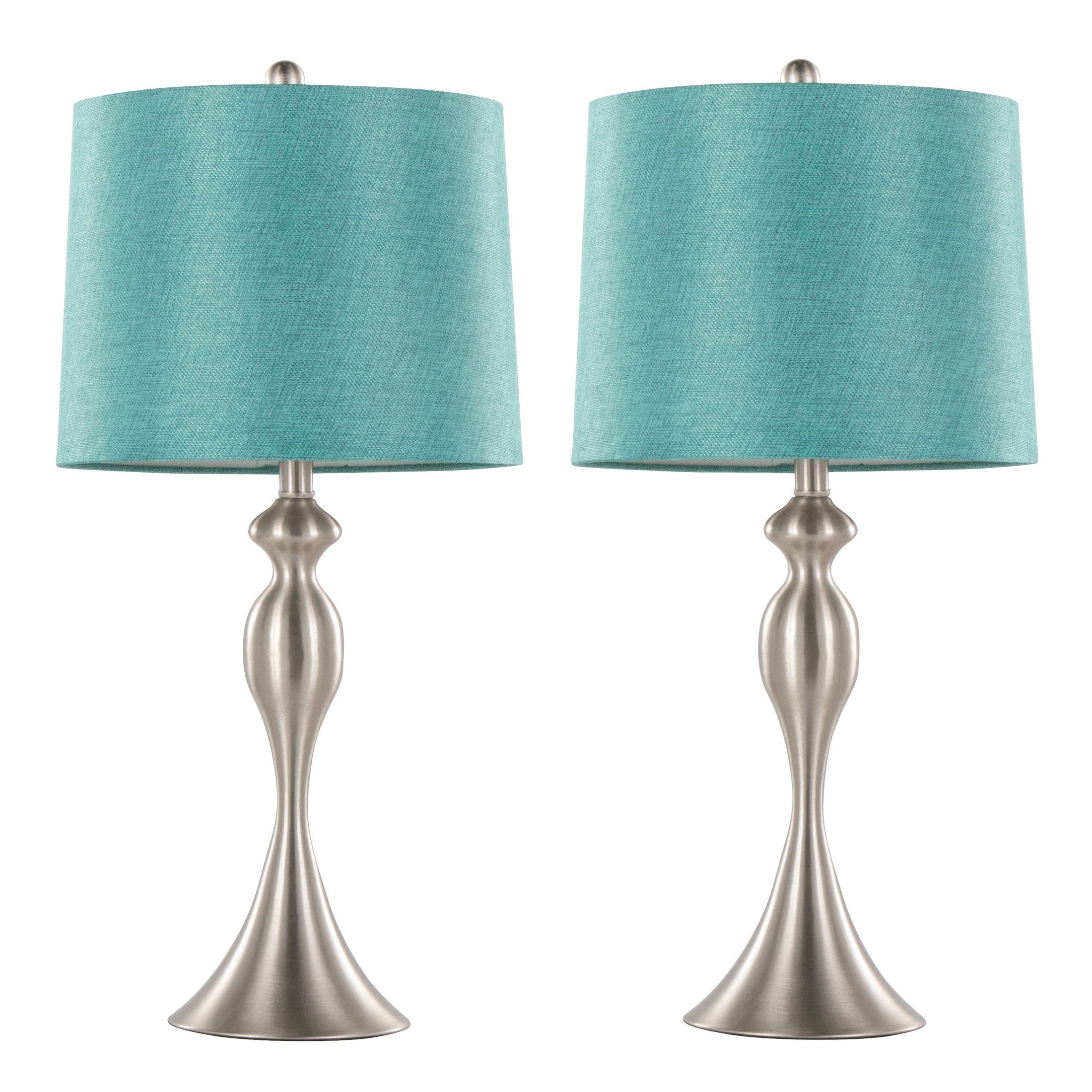 Ashland 27' Contemporary Metal Table Lamp in Brushed Nickel with Turquoise Textured Linen Shade from Grandview Gallery by LumiSource - Set of 2