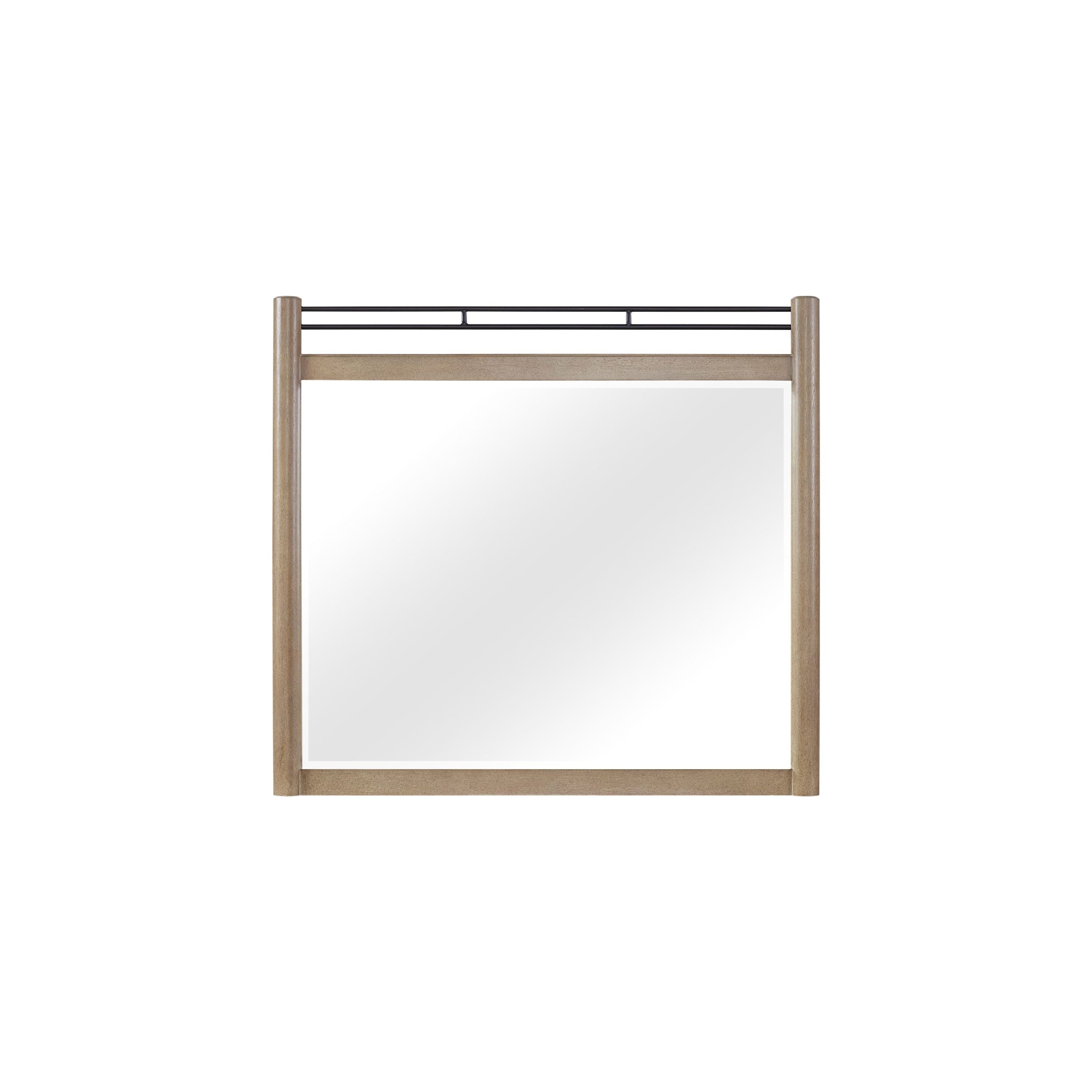Elegant Sand Colored Poster Mirror with Beveled Glass and Metal Accents