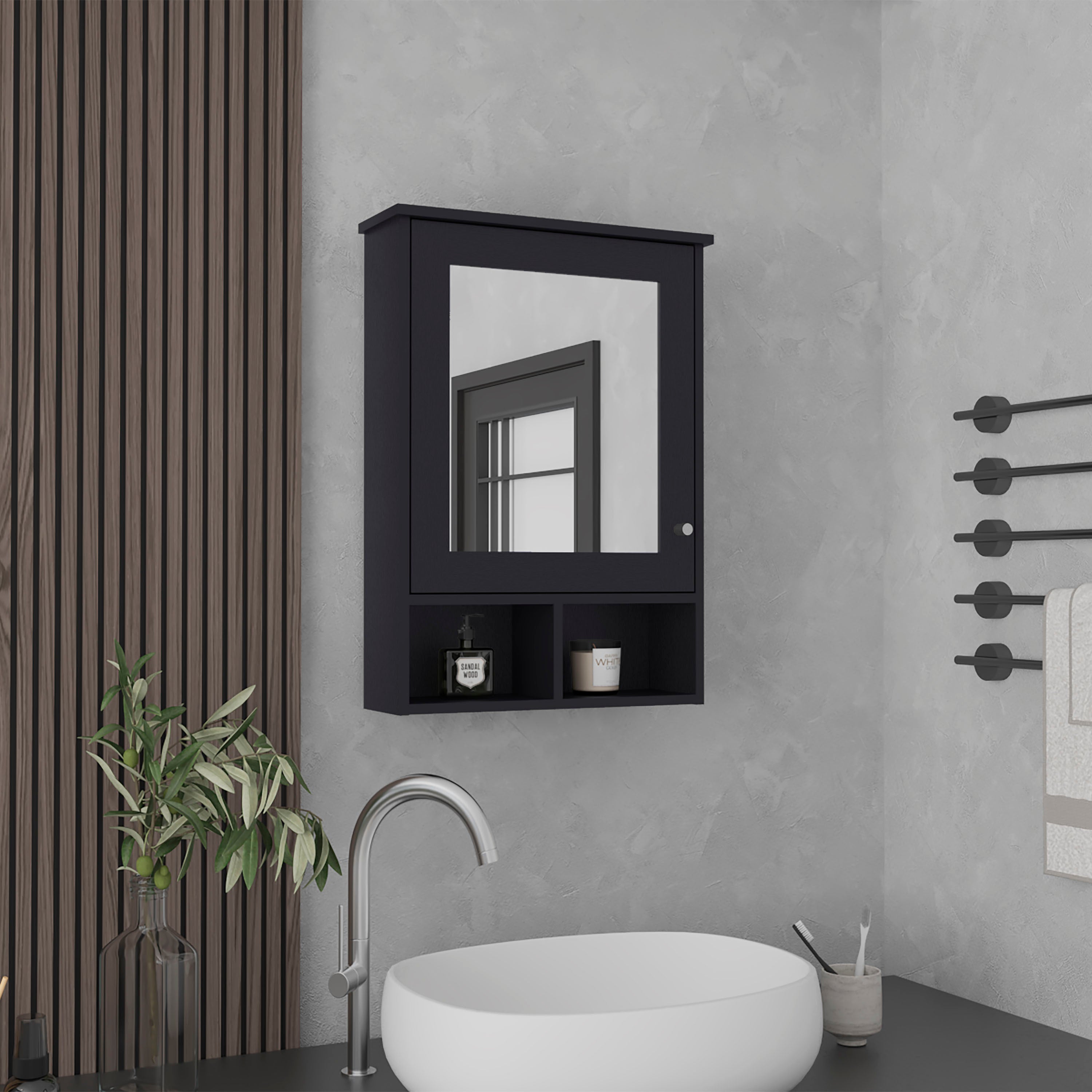 Vina Medicine Cabinet with Mirror Door 29' High Cabinet Organizer with Three concealed Shelves and Two Open shelves  for Bathroom, Kitchen, Mudroom
