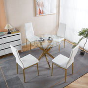 1+4,5pieces dining set, Table metal leg Mid-century Dining Table for 4-6 people With Glass  Table Top, Pedestal Dining Table, End Table Leisure Coffee Table