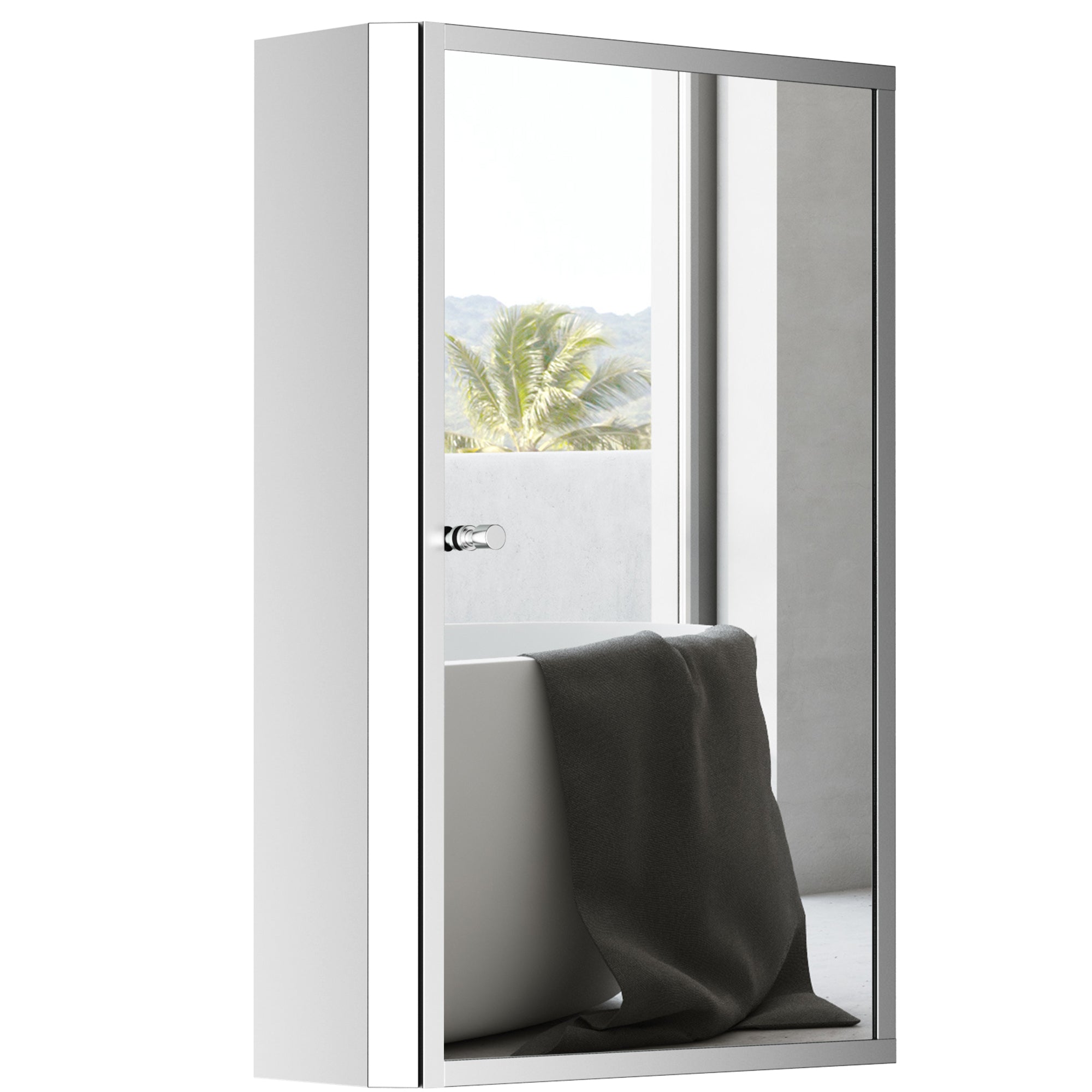 HOMCOM Bathroom Mirrored Cabinet, Vertical 16' x 24' Stainless Steel Frame Medicine Cabinet, Wall-Mounted Storage Organizer with Single Door