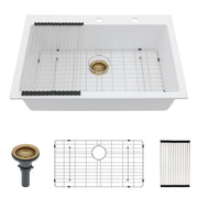 Quartz Kitchen Sink - 33x22 Inch White Granite Composite Drop-in Kitchen Sink