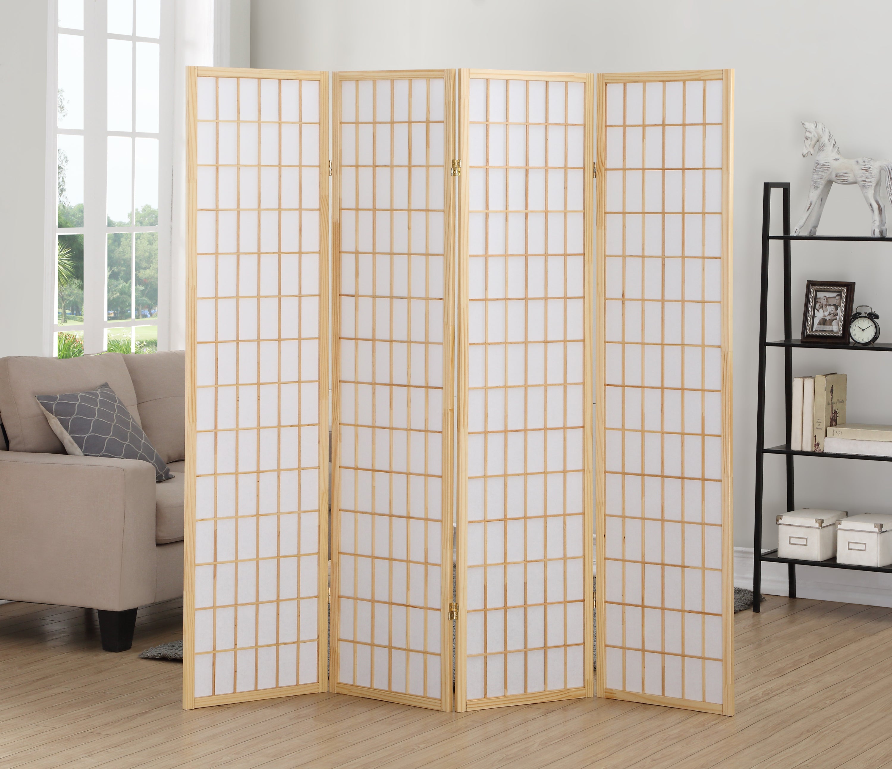 4 Panel Oriental Shoji Screen / Room Divider, Natural