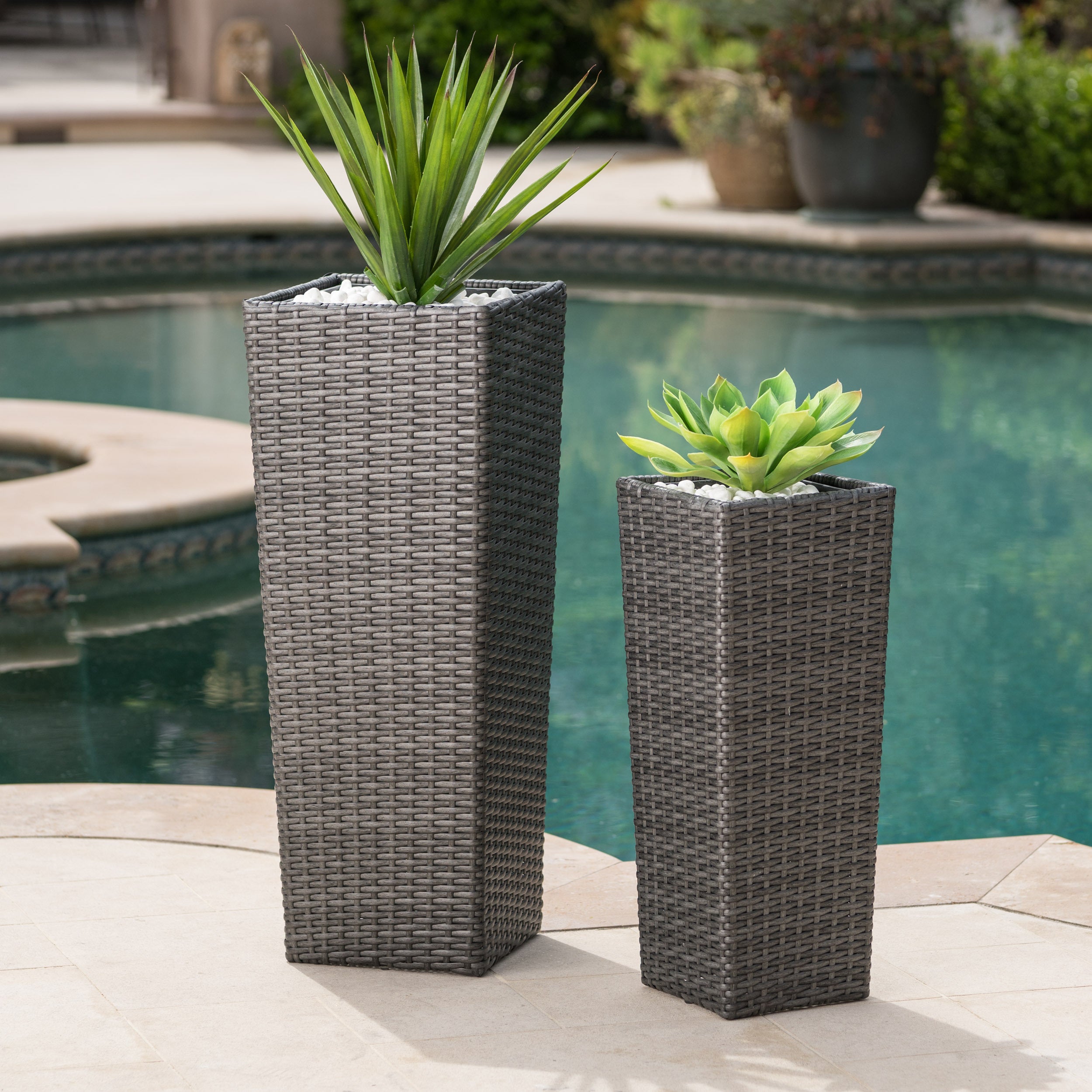 Rattan FLOWER POT - GREY