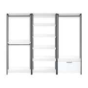 Fiona Freestanding Walk-In Wood Closet System with Metal Frame, White Melamine, 96x17.3x77.7 Inches
