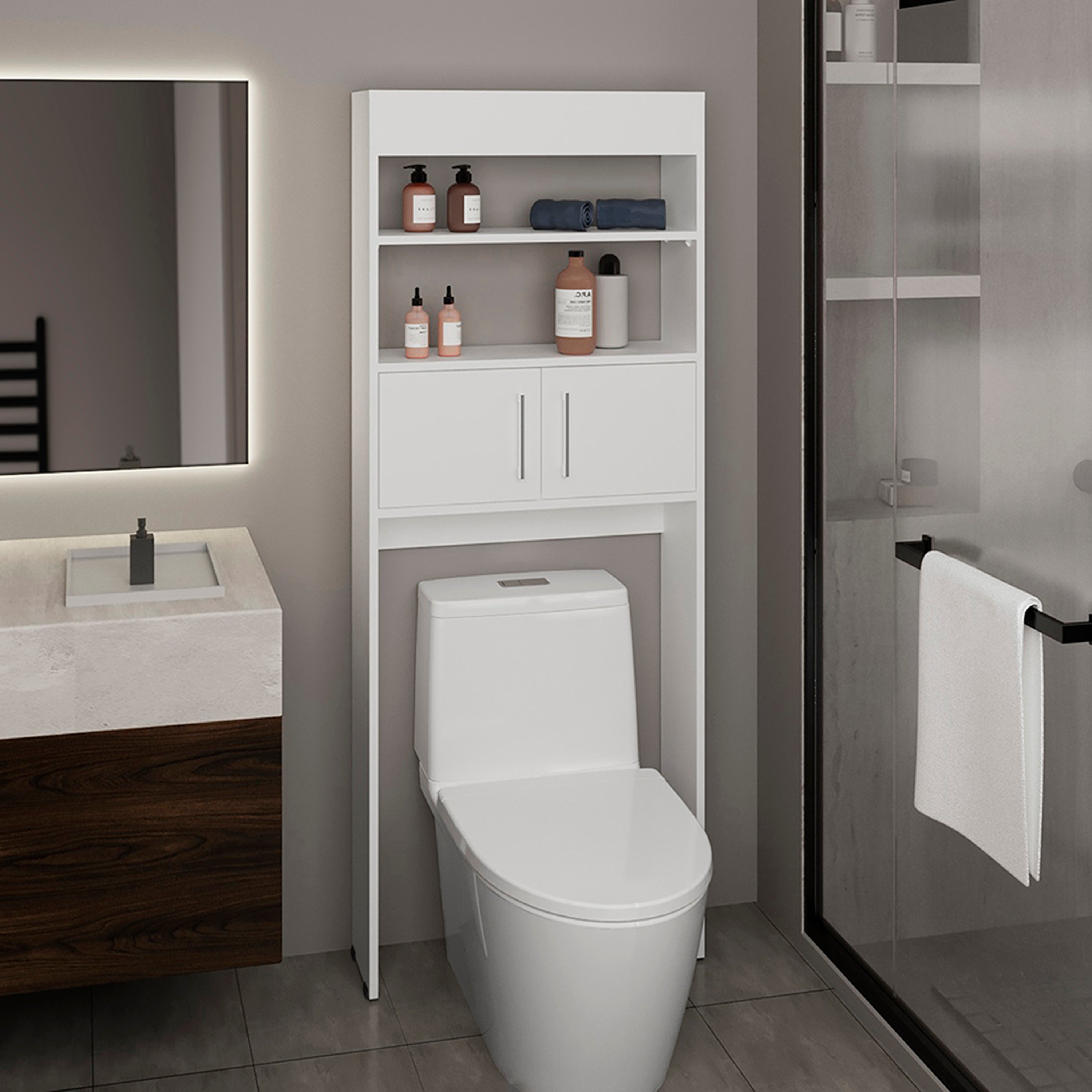 Madrid Over The Toilet Cabinet, Double Door, Two Shelves White
