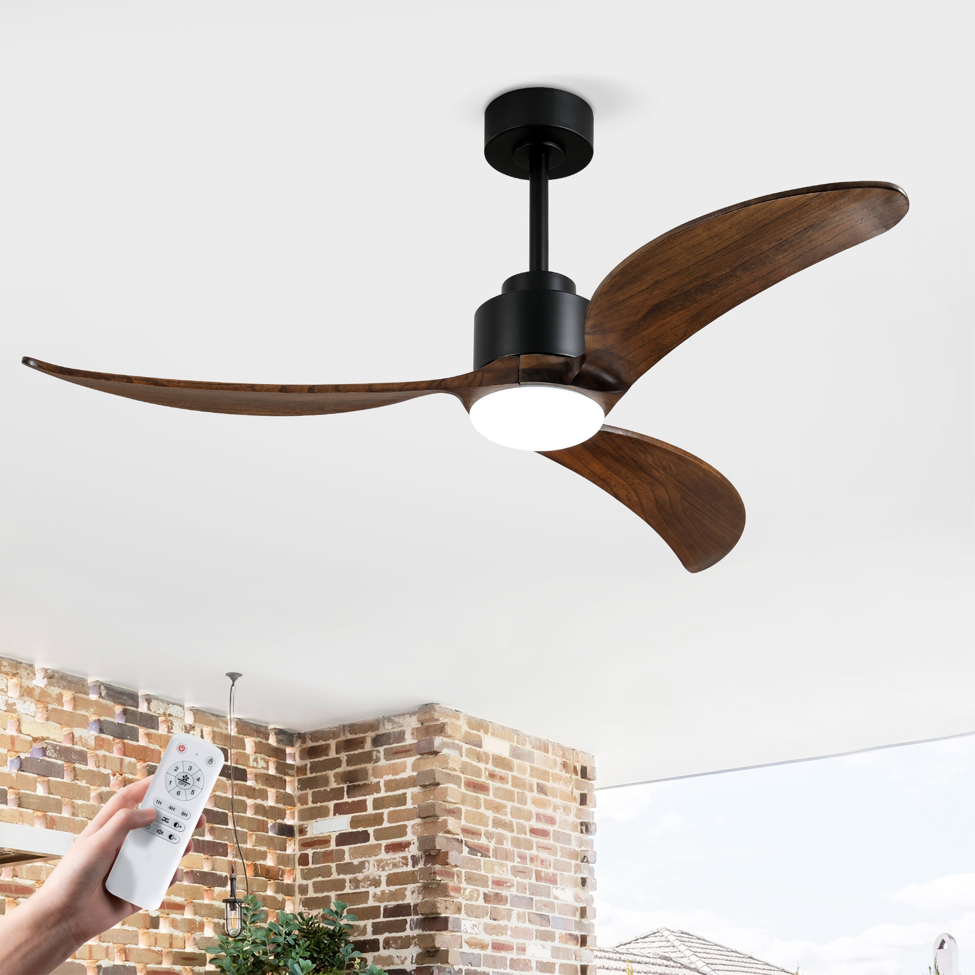 52' Ceiling Fan with Dimmable LED Light Remote Control,Quiet DC Motor 6 Speed Levels,Adjust Height( 3 PCS Rod) Reversible Ceiling Fan, for Patio Living Room, Bedroom, Office,Indoor.(Matte Black +Wood)