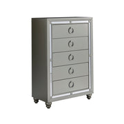 Chloe Gemstone Silver Chest with Mirror Accents and Spacious Drawers in Solid Wood and MDF