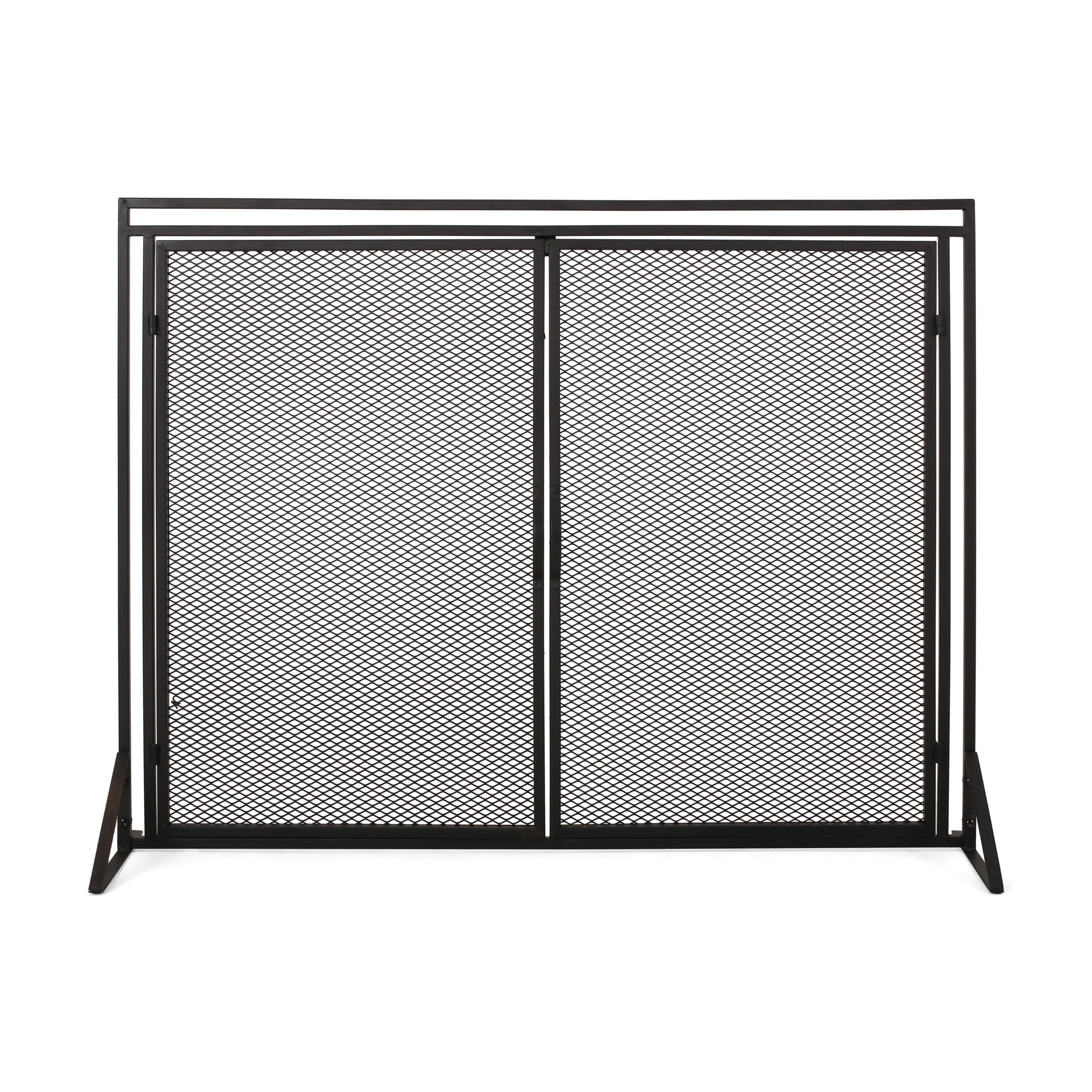 Samantha Iron Fireplace Screen Matte Black Modern Design with Easy Access Doors