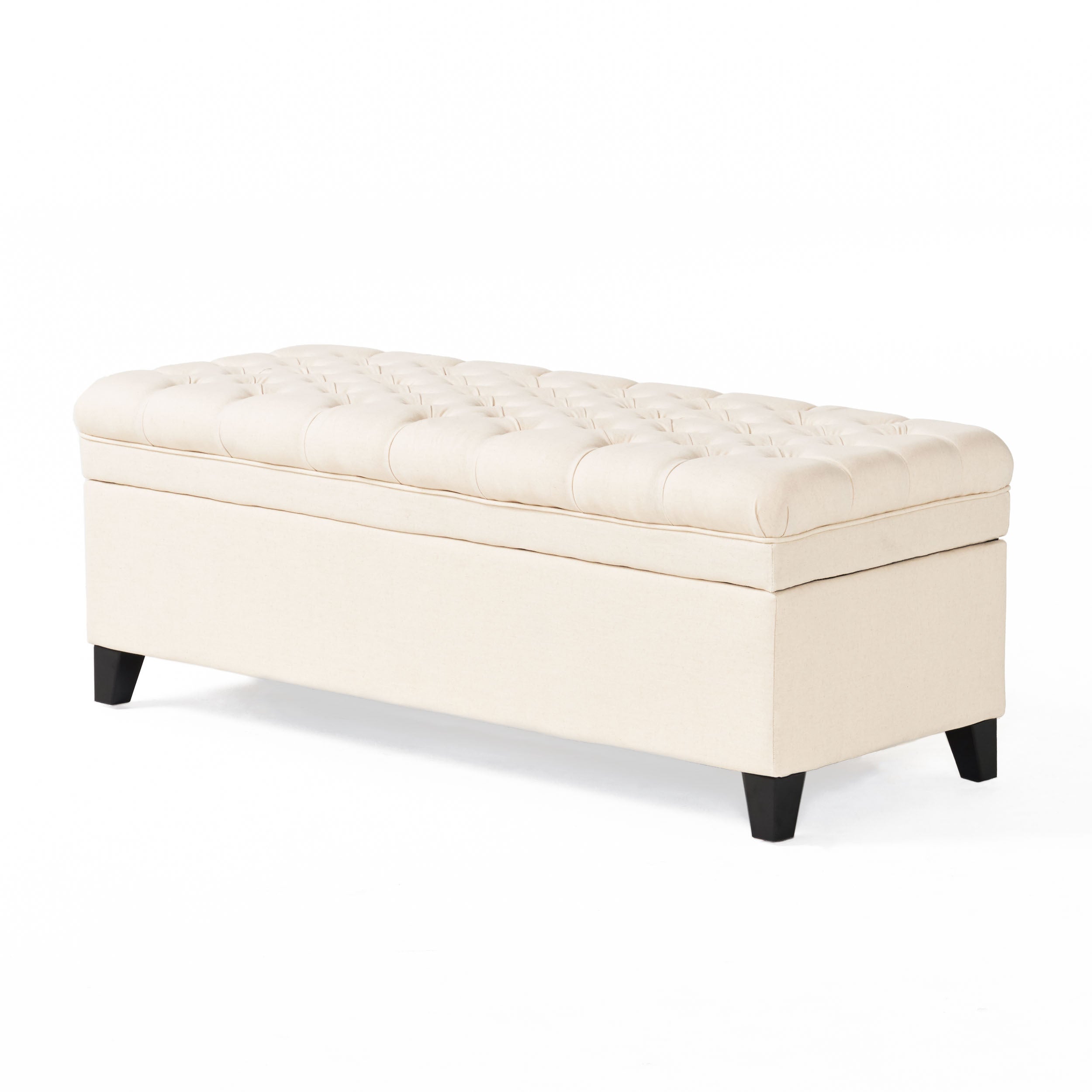 Juliana Contemporary Storage Ottoman with Button-Tufted Diamond Stitching in Beige Fabric