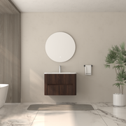 30' Wall Mounted Bathroom Vanity with Sink Floating Vanity Two Drawers Dark Walnut Bathroom Cabinet with White Ceramic Integrated Sink