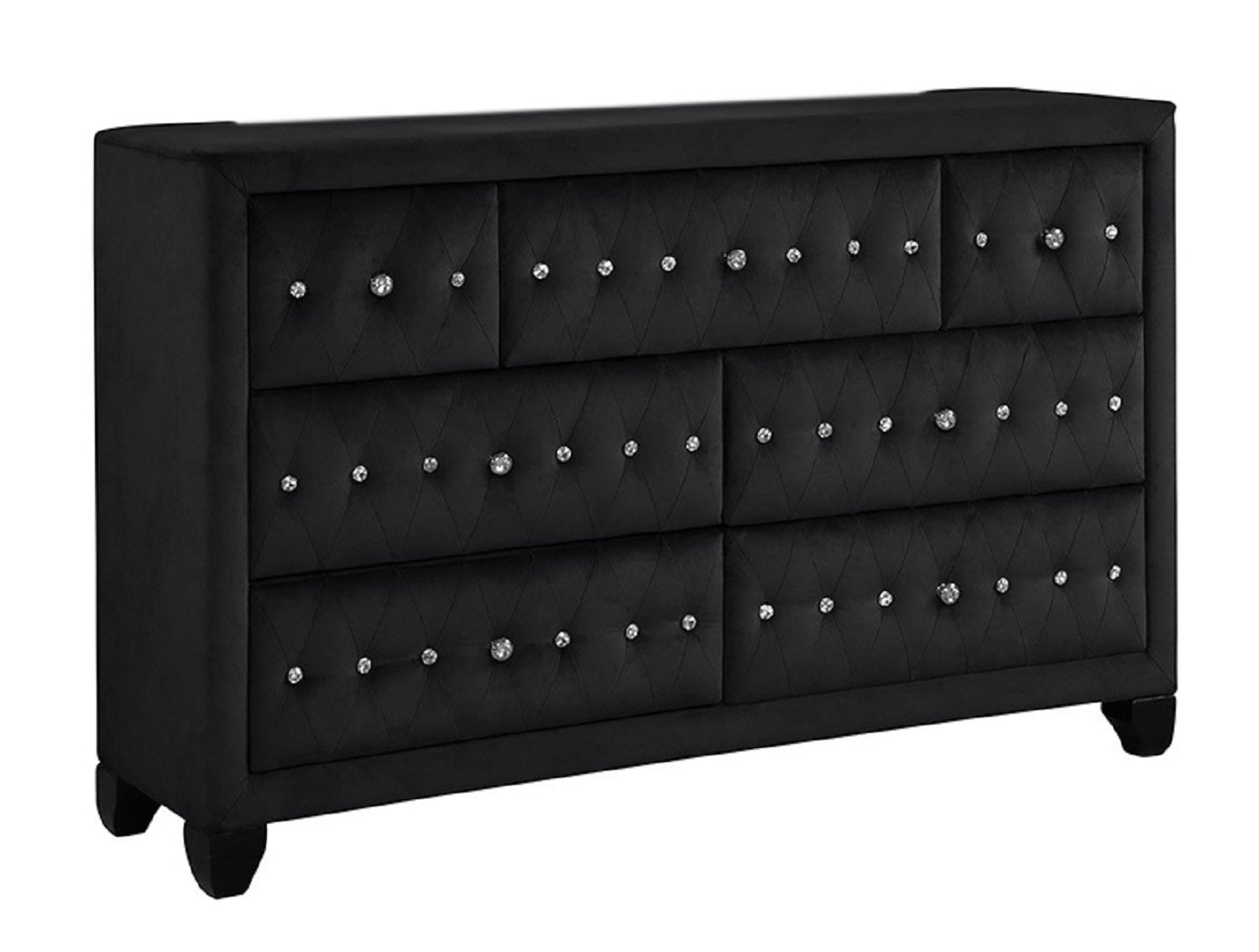 Sophia Modern Style Crystal Tufted Upholstery 7-Drawer Dresser finished with Velvet Fabric made with Wood in Black (INCLUDES DRESSER-MIRROR NOT INCLUDED) same as 808857844910 (CA inventory)