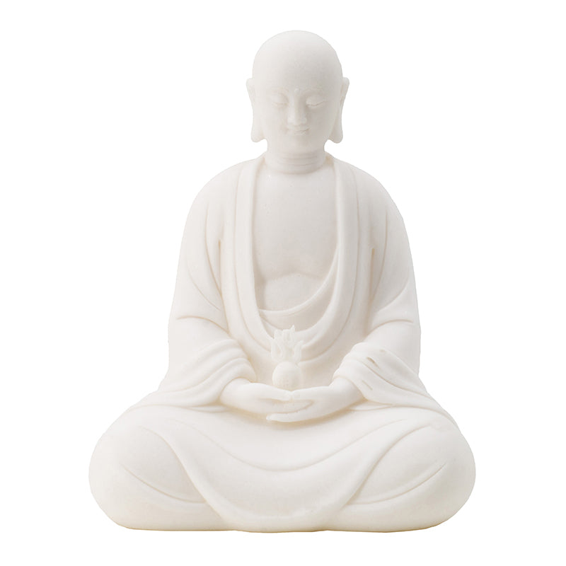 7.1x5.1x9.1' White Resin Sitting Buddha Figurine
