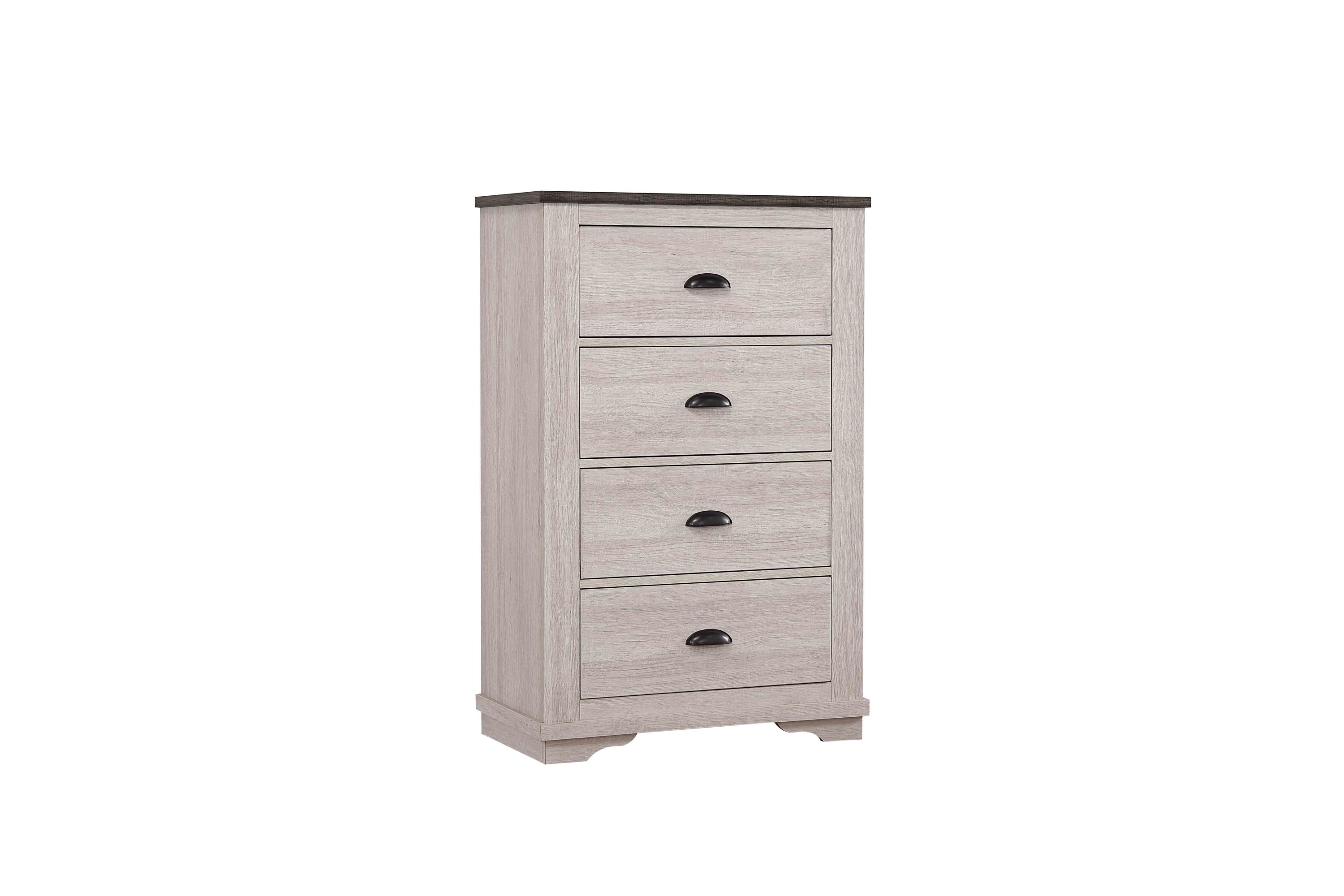 1pc Contemporary Four Drawers Chest Bed Side Cabinet Wooden Furniture Rustic Chalk Gray Color