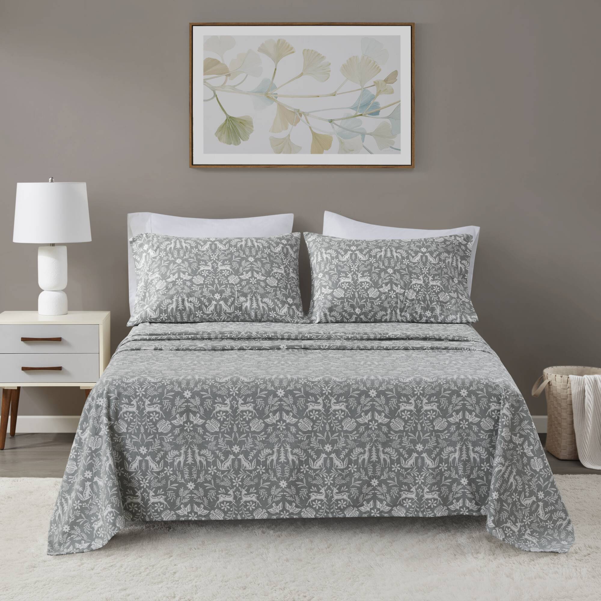 4 PCS Full Sheet Set Sage Winter Fauna