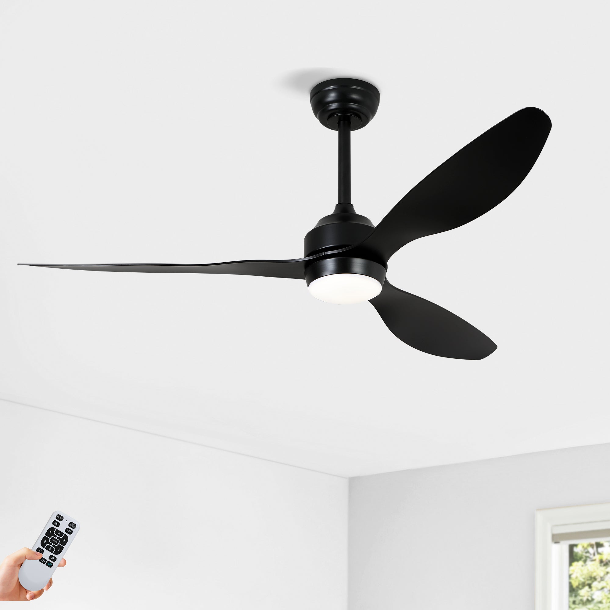 52' Ceiling Fan with Lights Quiet DC Motor 3 ABS Blade Ceiling Fans 6 Speed Levels,Reversible Ceiling Fan, for Patio Living Room, Bedroom, Office,Indoor.-- Black