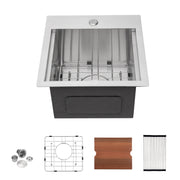 Modern Stainless Steel 15 Inch Drop-in Kitchen Sink Workstation with Accessories, Brushed Nickel Finish