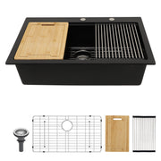 Quartz Kitchen Sink - 33' x 22' Black Granite Composite Drop-in Workstation