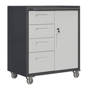 Sturdy Metal Tool Storage Cabinet with Wheels - Durable Garage, Office & Home Organizer in Black/Gray Steel