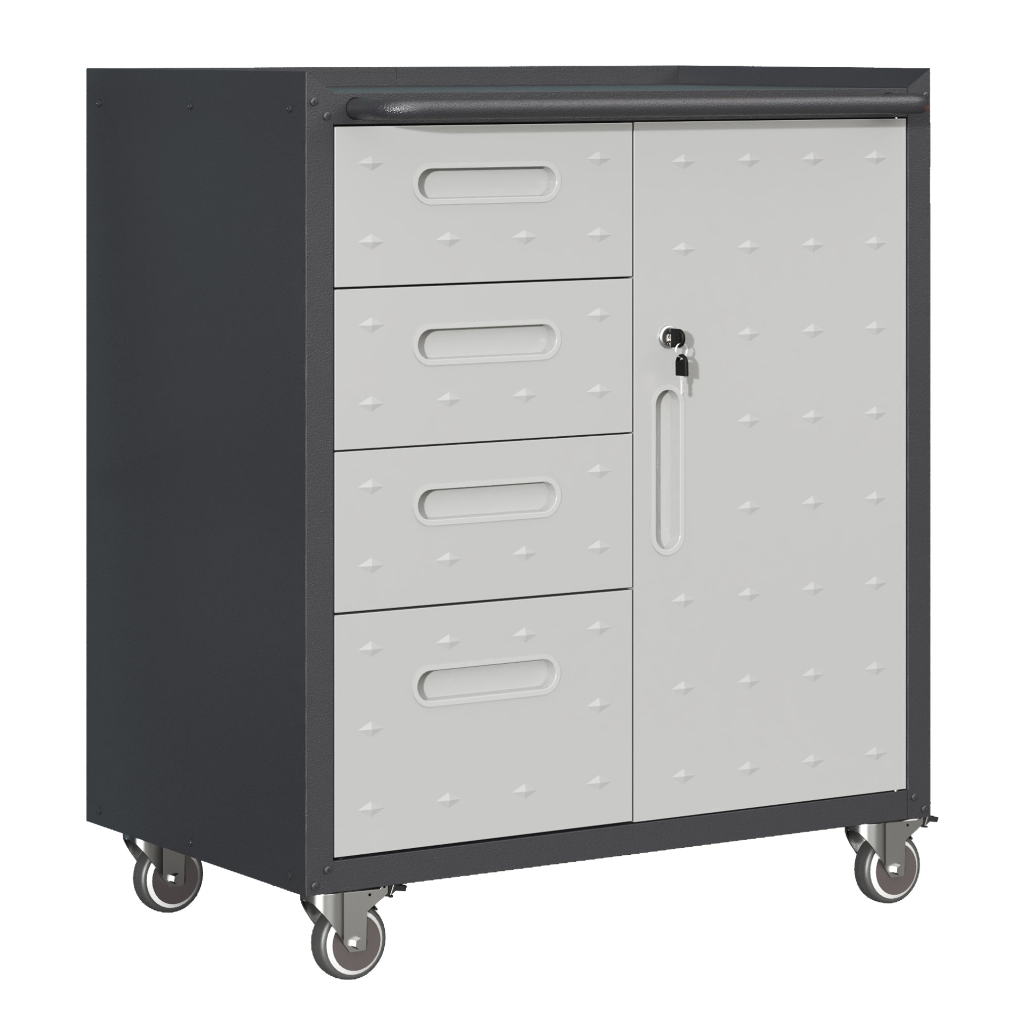 Sturdy Metal Tool Storage Cabinet with Wheels - Durable Garage, Office & Home Organizer in Black/Gray Steel