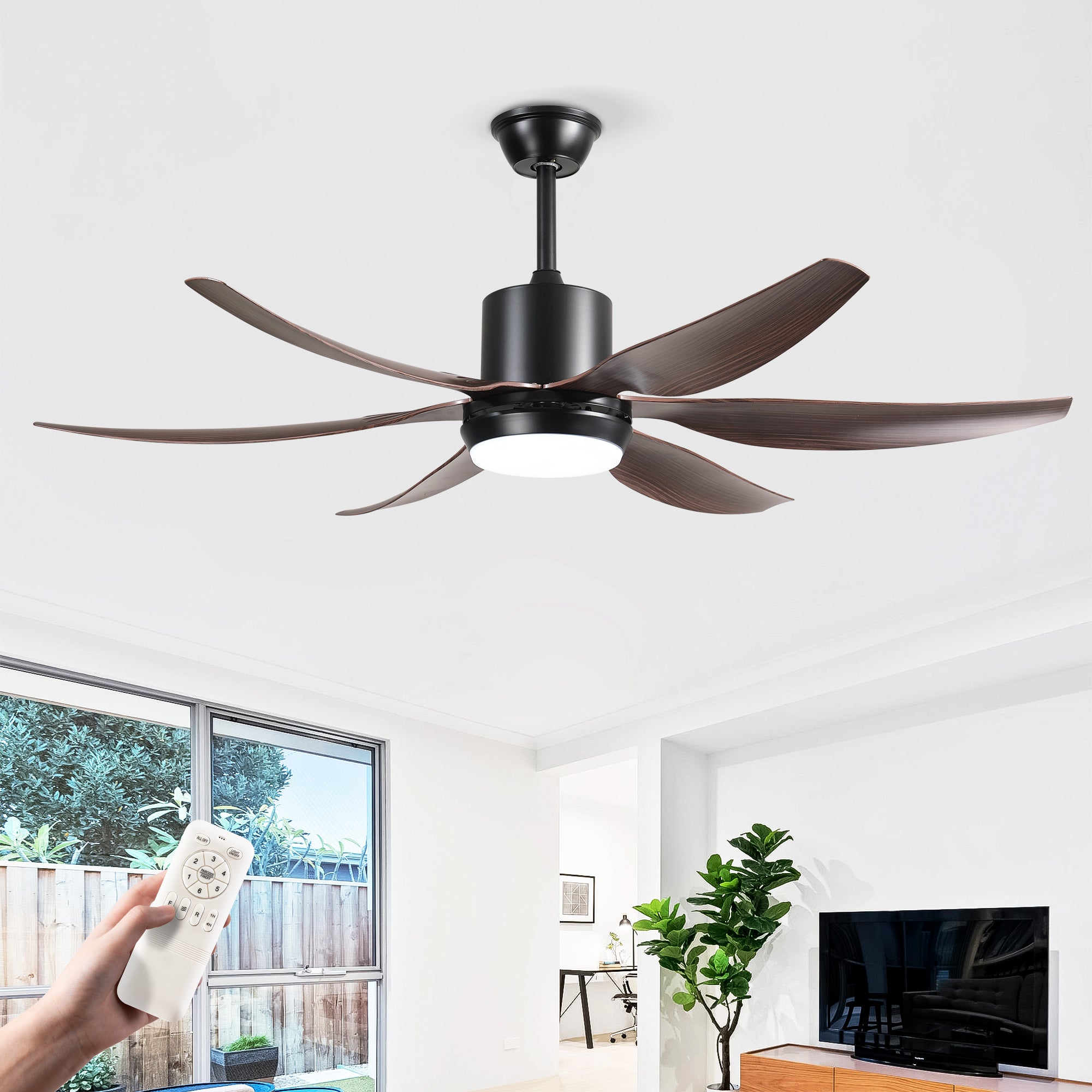 6 PCS ABS Blades  56 Ceiling Fan With Light Kit 3 Color LED Light Source, DC 6 Speed ,Remote Control Ceiling Fan  for Patio Living Room, Bedroom, Office,Indoor.(( Matte Black  )