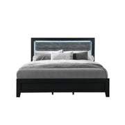 CARLOS Modern Black 5PC King Bedroom Set with Upholstered Headboard and LED Lighting