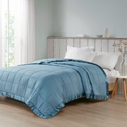 Oversized Down Alternative Blanket with Satin Trim Slate Blue Full/Queen