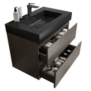 Alice 30' Gray Bathroom Vanity with Black Sink Basin, Large Storage, Wall Mounted, Pre-assembled