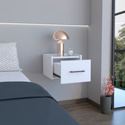 Floating Nightstand, Space-Saving Design with Handy Drawer and Surface, White