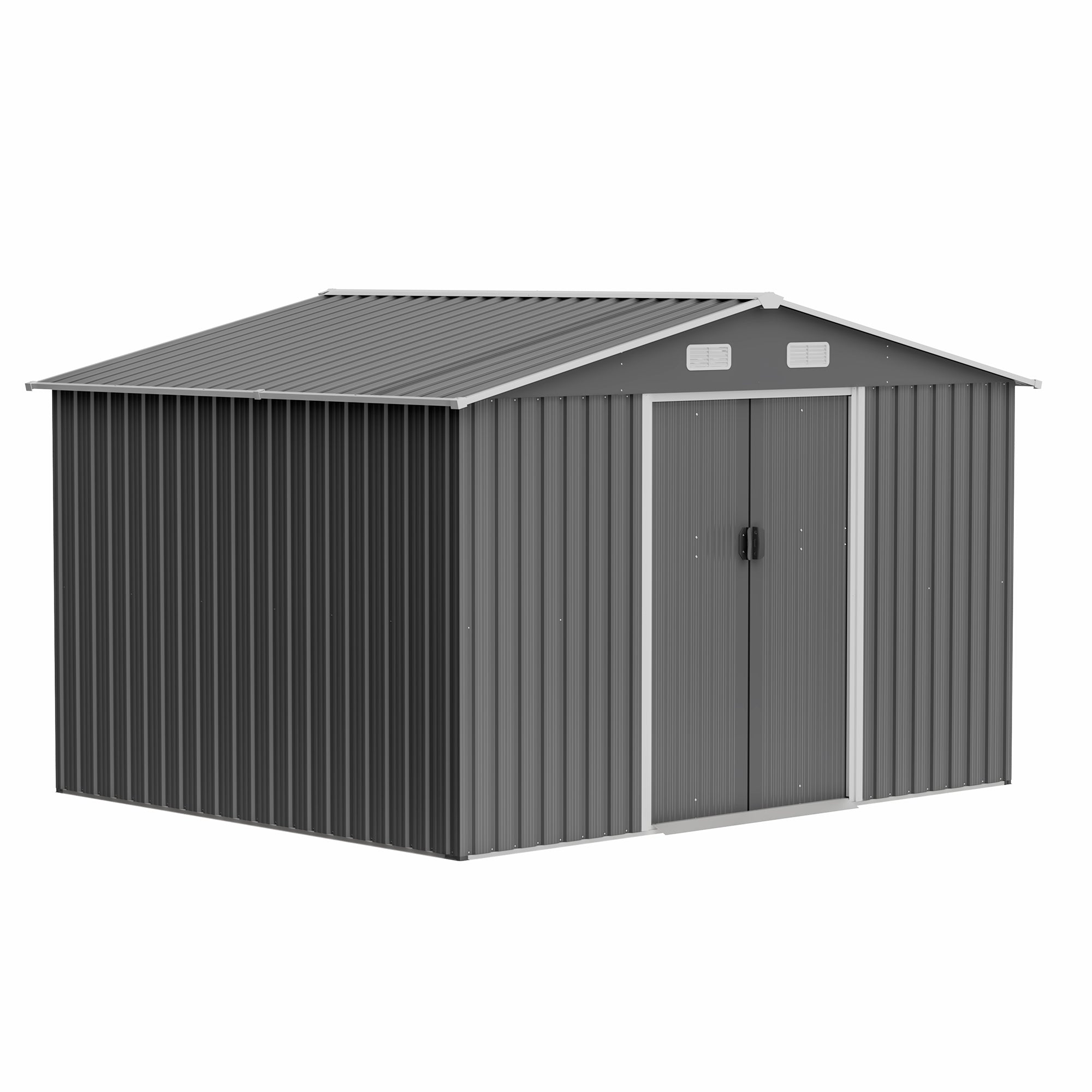 10X8 FT Outdoor Storage Shed, Lockable Doors, Tool Shed for Garden, Patio, Backyard, Lawn, Grey