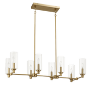 Willow Eight Lights Island With Clear Ribbed Glass Pendant Lamp - Satin Brass