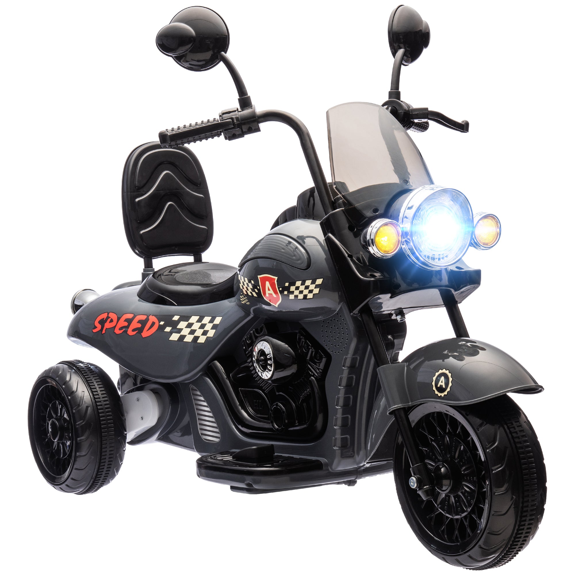 Qaba Electric Motorcycle for Kids, 3 Wheel 6V Battery Powered Chopper Motorbike, Ride on Motorcycle with Headlights, Music, Forward & Reverse for Boys and Girls Ages 3-6 Years, Gray