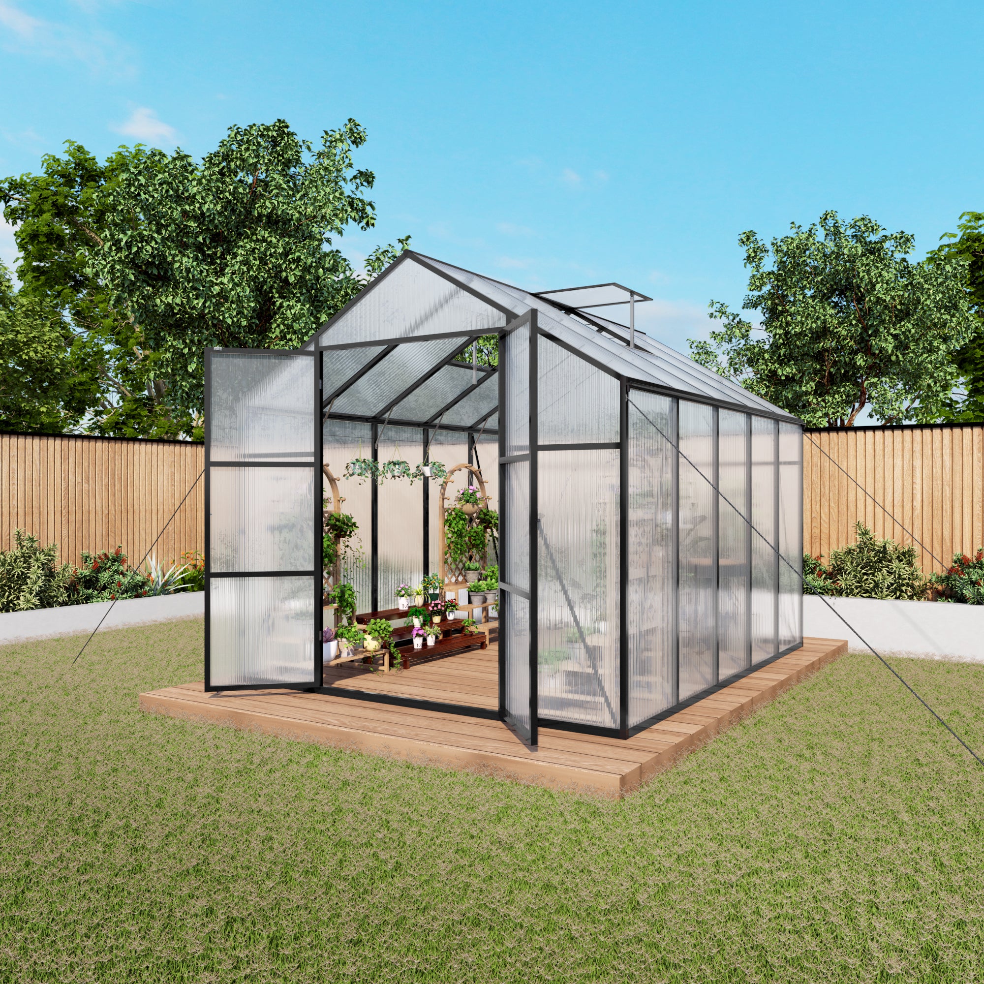 Newly Design Aluminum Frame greenhouse 8x10 FT Polycarbonate Greenhouse Heavy Duty Walk-in Greenhouses for Garden Backyard in All Season