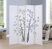 Bamboo Print 4-Panel Framed Room Screen/Divider, White