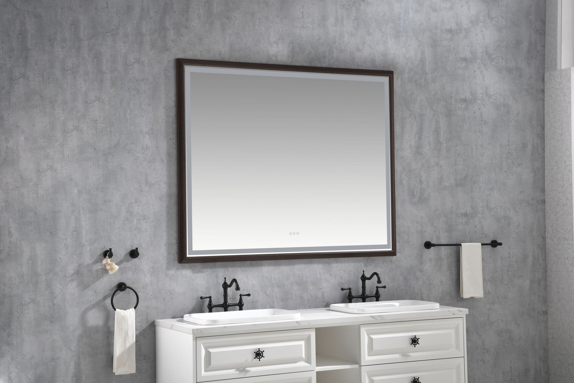 60 x 48 Inch LED Bathroom Mirror with Aluminum Frame, Wall Mounted Vanity Mirror, Anti-Fog, Memory, 3 Colors, Stepless Dimmable
