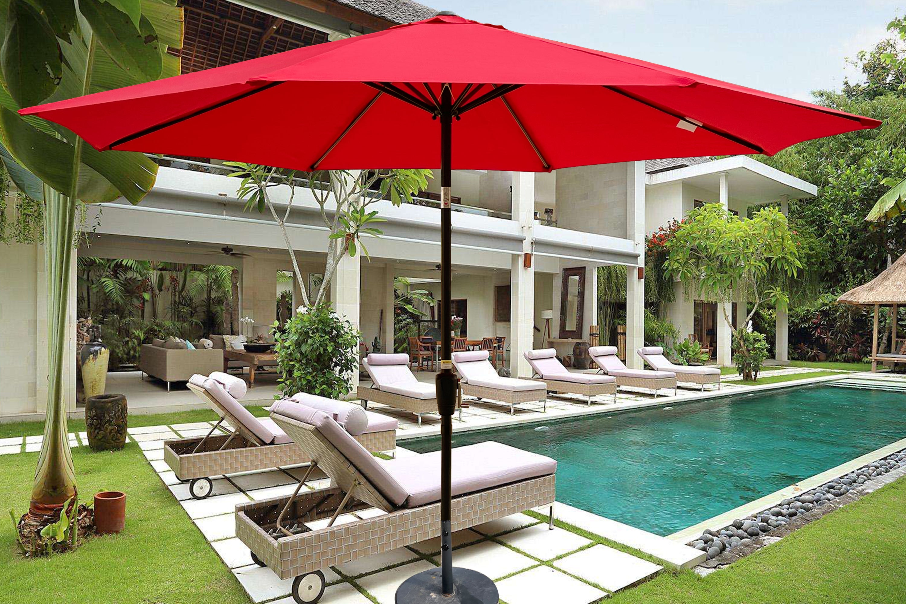 Outdoor Patio Umbrella 10FT(3m)  WITHOUT FLAP ,8pcs ribs,with tilt ,with crank,without base, Red,pole size 38mm(1.49inch)