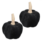Set of 2, 9.5' Black Velvet Pumpkin Large, for Holiday Halloween Decor