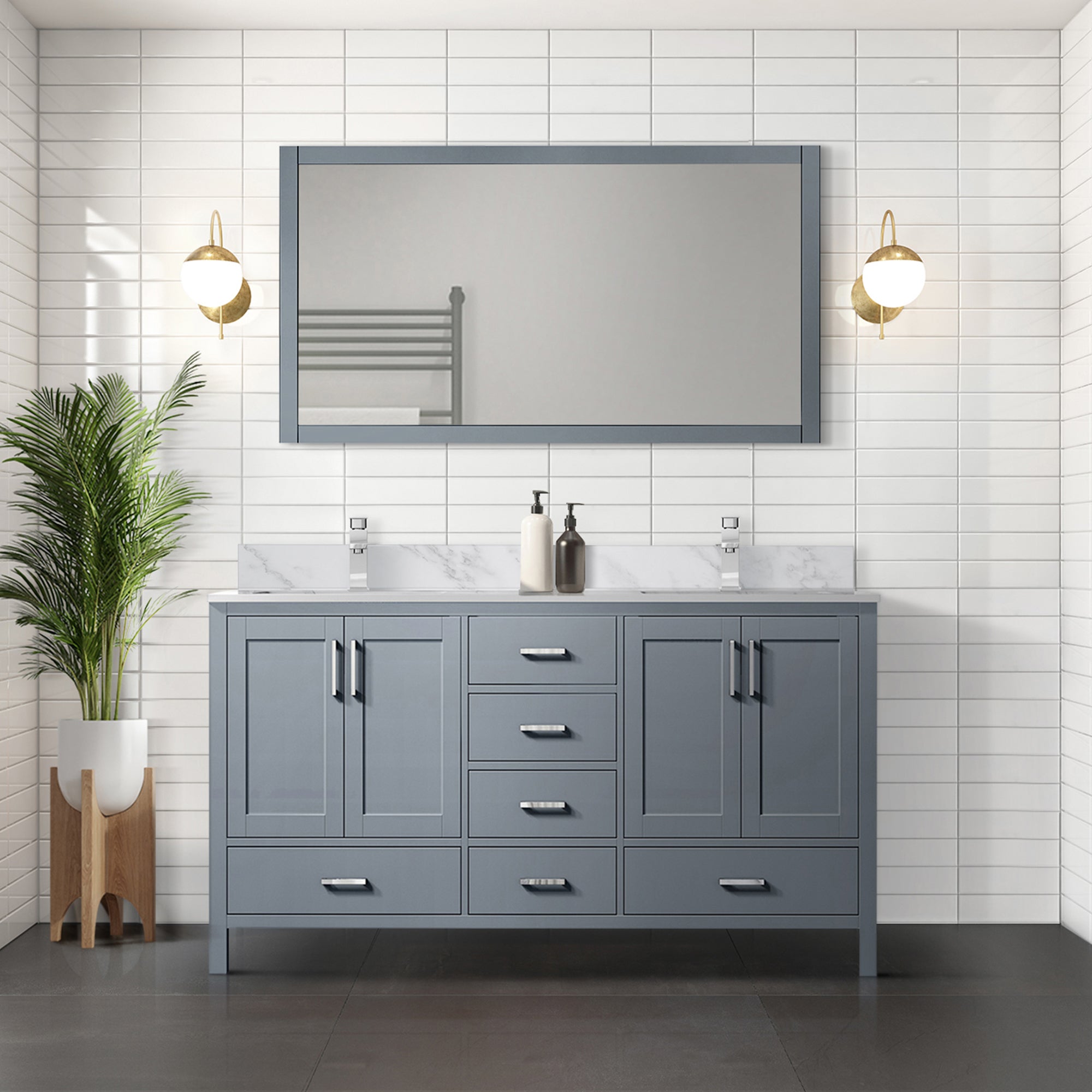Dark Grey Double Bath Vanity 72 in. W x 22 in. D, with Carrara Marble Top
