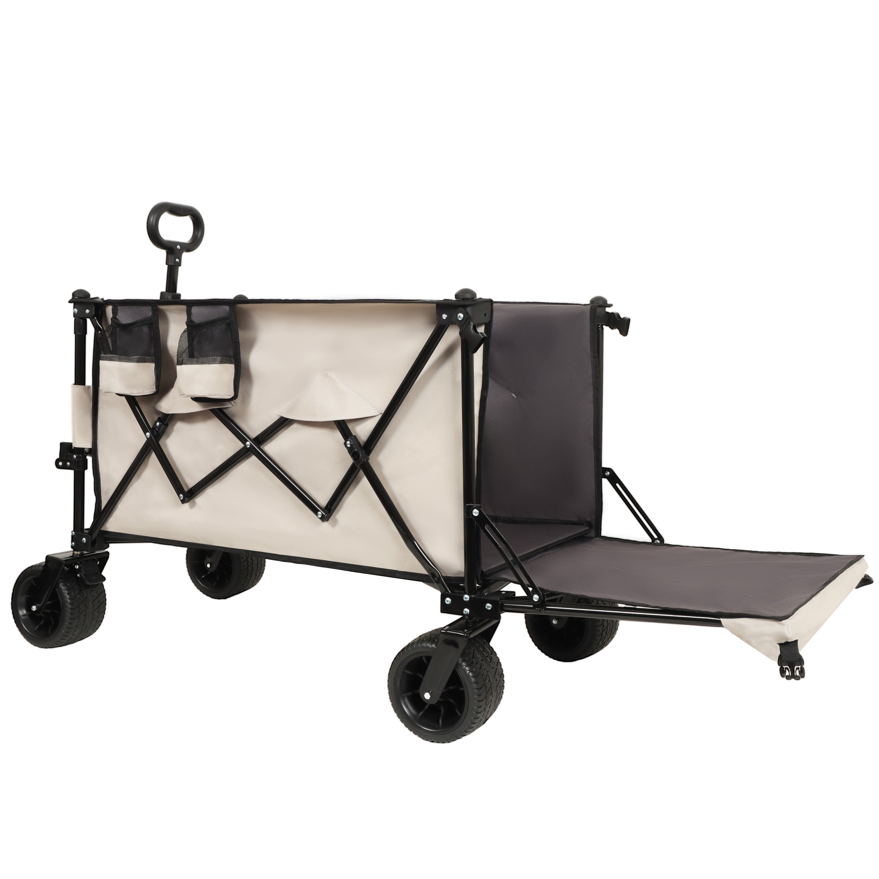 Foldable Wagon with Extended Tailgate, Extra Long Extender Wagon Cart,Beach Wagon Cart Heavy Duty 480LBS with Large All-Terrain Beach Wheels, khaki- Gray