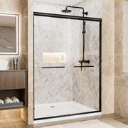 50'-54' W x 72' H Matte Black Aluminum Frame Double Sliding Shower Door, 1/4' (6mm) Clear Tempered Glass With Explosion-proof Film, Dual Stainless Steel Handles