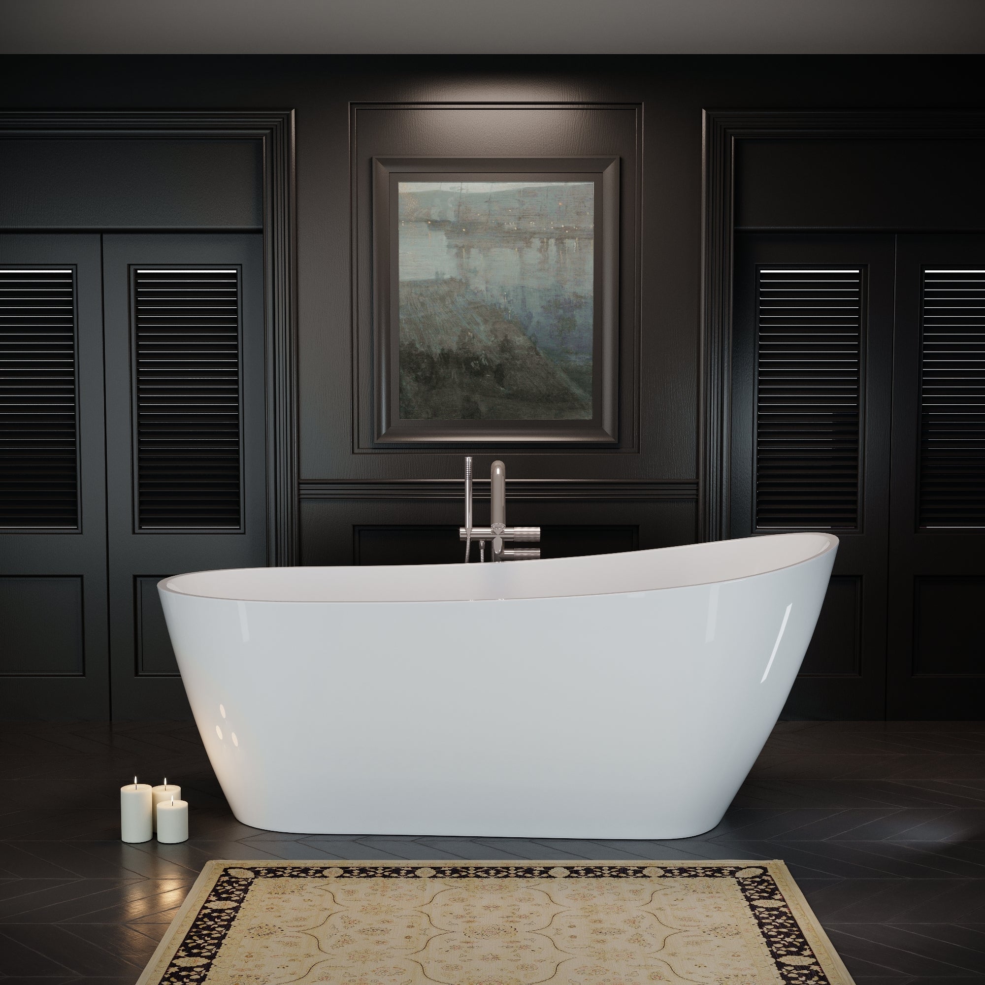 60'' Acrylic Freestanding Bathtub, Stand Alone Bath Tub with Toe-Tap Chrome Drain and Classic Slotted Overflow, cUPC Certified, Glossy White 25A04-60