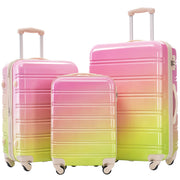 Hardshell Luggage Sets 3 Piece Gradient Color Expandable Suitcase with Spinner Wheels and TSA Lock Lightweight 20' 24' 28' Available,Pink+Green
