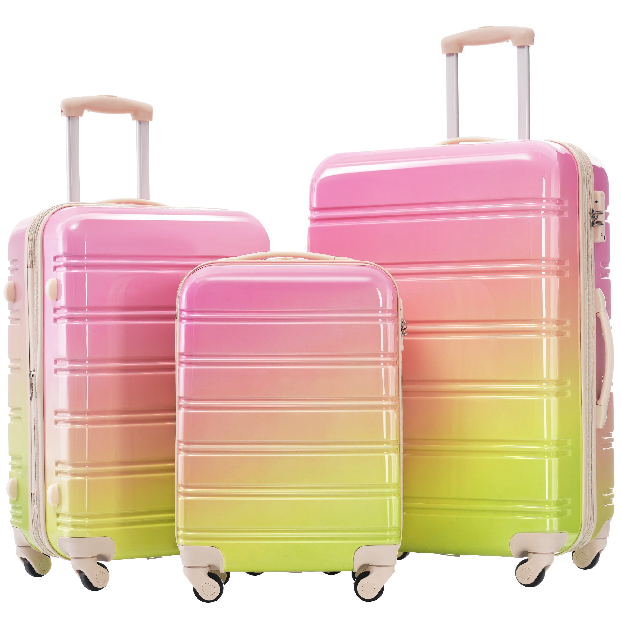 Hardshell Luggage Sets 3 Piece Gradient Color Expandable Suitcase with Spinner Wheels and TSA Lock Lightweight 20' 24' 28' Available,Pink+Green