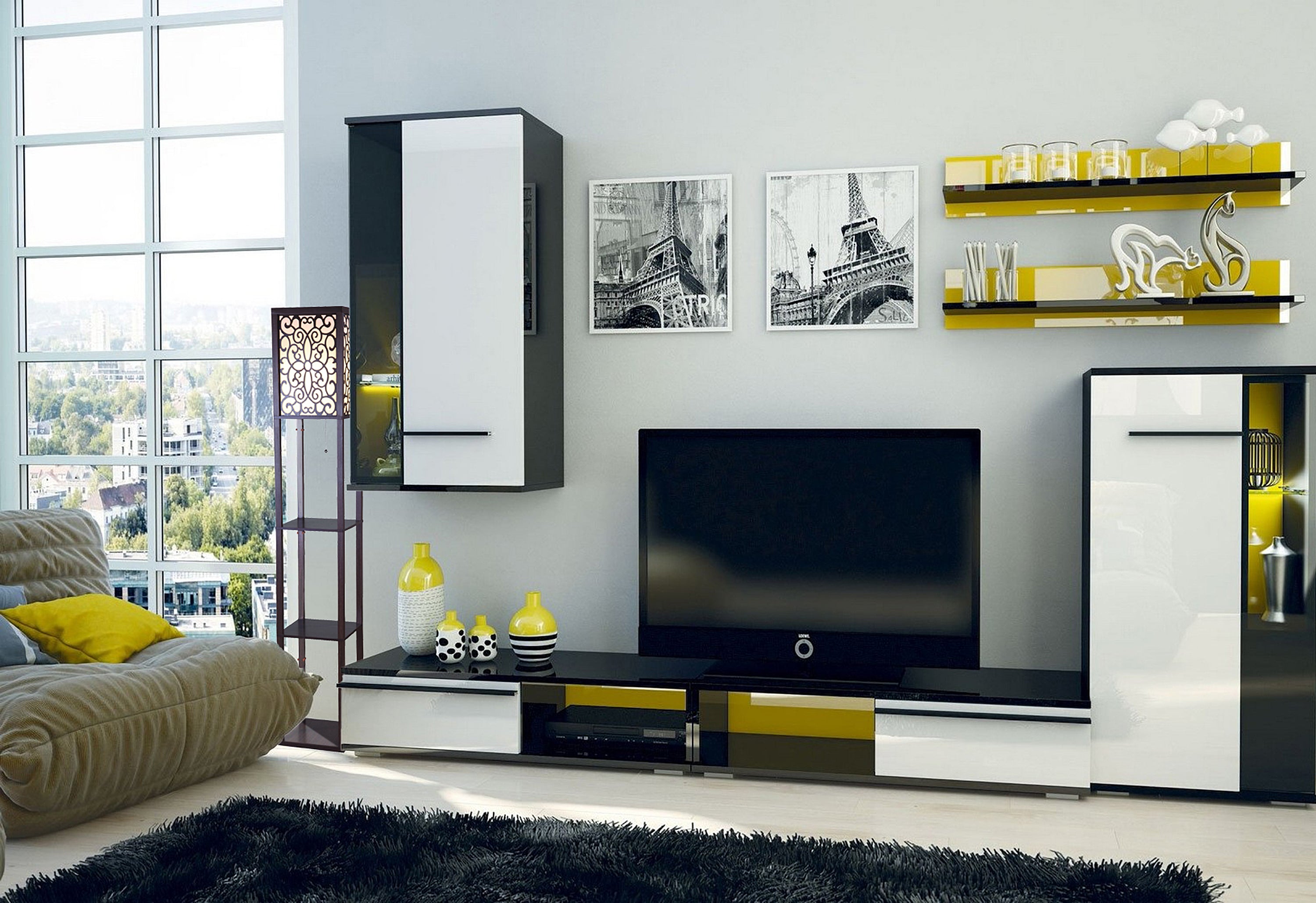 65'H BROWN 3-SHELF WITH FLOWER SHADE FLOOR LAMP