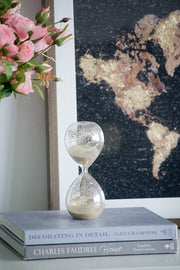 3.2x3.2x8' Peleus 30-Minute Silvered Hourglass, Bisque Sand